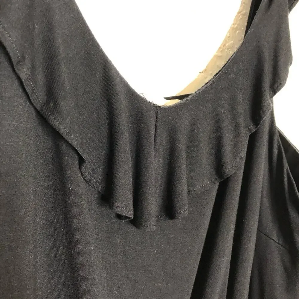 LOFT black ruffle trim wide leg sleeveless jumpsuit size Large